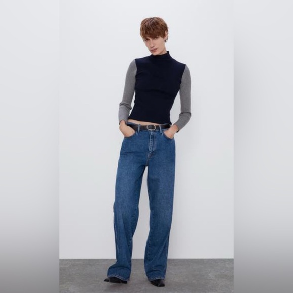 ZARA Navy and Gray Long Sleeve Sweater - SM - Picture 2 of 4